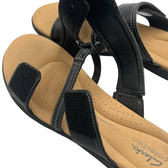 Clarks Elizabelle Ave Women Flat Slide Sandals Black Leather Adjustable Size 9.5 - Picture 6 of 8